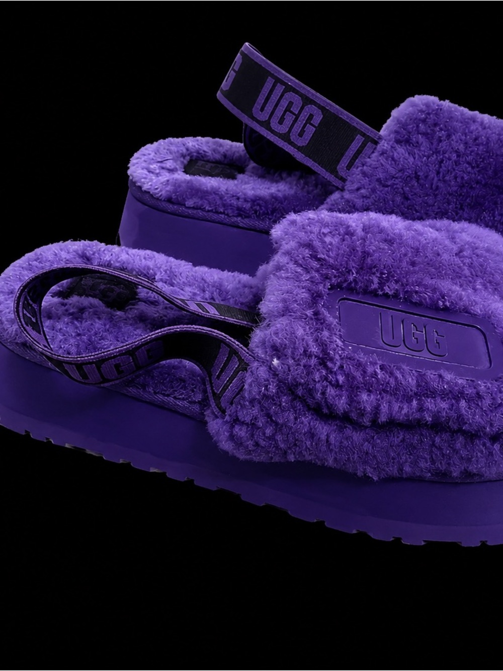 UGG Purple Faux-Shearling Slide Sandals with Branded Heel Strap